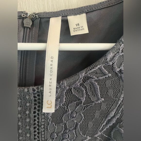 LC Lauren Conrad Womens Gray Asymmetric Round Neck Fit And Flare Dress - Size 14 - Picture 3 of 10